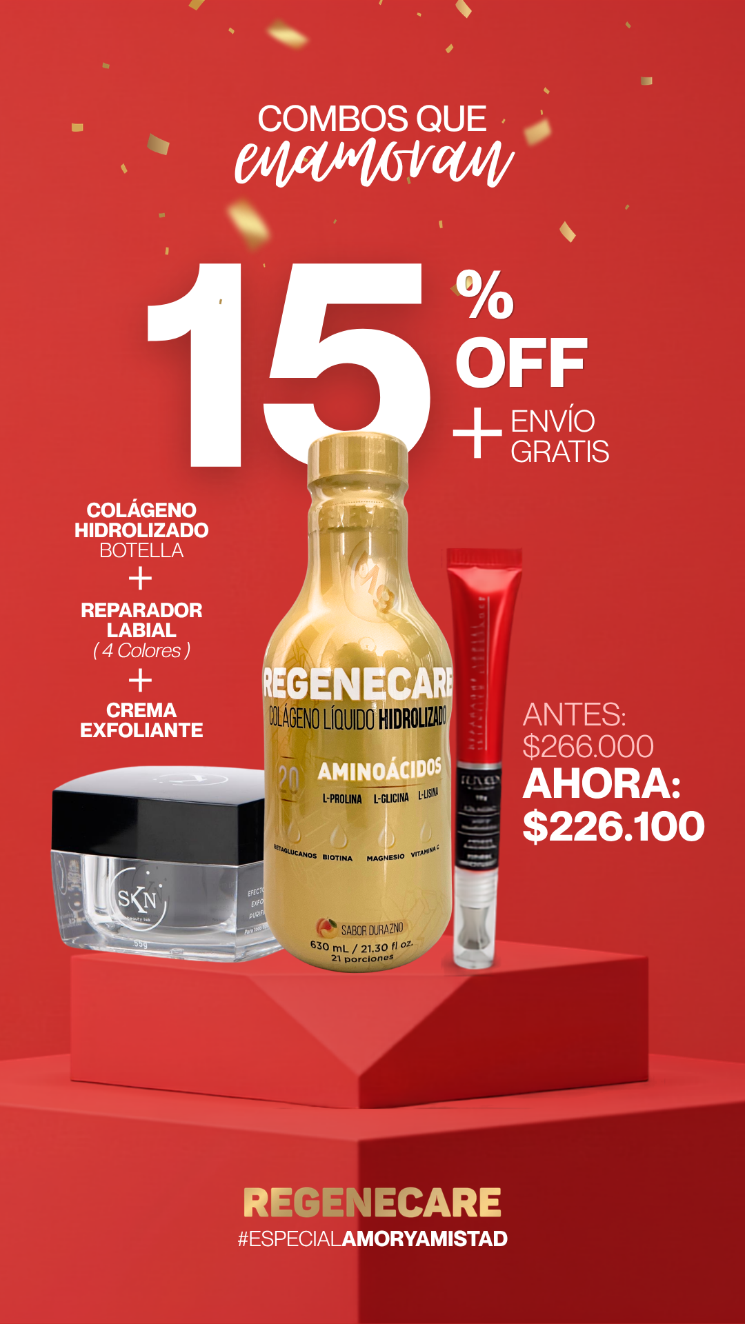 Colágeno Hidrolizado Dorado + Reparador Labial + Crema Exfoliante